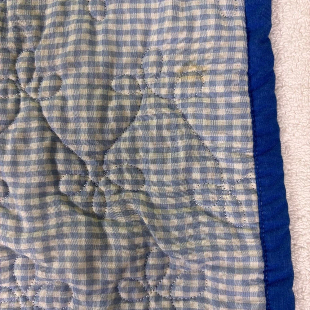 Handmade Teddy Bear Quilt Blue White Checkered Pattern Toddler Baby Blanket‎